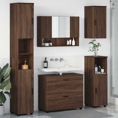vidaXL Set de mobilier pentru baie 5 pcs Stejar brun 30 x 35 x 192 cm 3393070 foto
