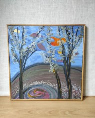 Tablou Amurg cu copaci, ulei pe p&acirc;nză canvas