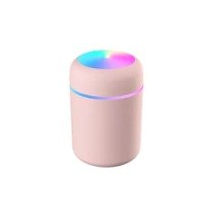 Mini umidificator, cu difuzor aromaterapie si lumini LED, capacitate 300ml, portabil, cu incarcare USB, roz foto