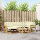 Set canapele exterior vidaXL cu perne, lemn acacia, textilene, alb crem