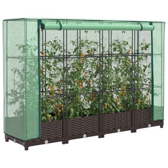 vidaXL Strat &icirc;nălțat cu husă de seră, aspect ratan, 160x40x123 cm 4015798