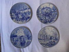 Set 4 farfurii decor &amp;quot;Cele patru anotimpuri&amp;quot;,marcate Royal Delft Blue,19cm foto