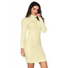 F684-813 Rochie tip pulover cu guler inalt, model tricotat