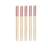 Set 5 perechi betisoare Pufo din bambus pentru sushi, 22 cm, maro/rosu