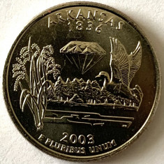 AMERICA QUARTER 1/4 DOLLAR 2003 LITERA D.(Diamant -bijuter de stat-Arkansas),BU