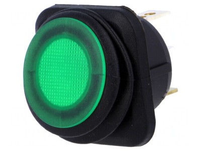 Rocker SPST ON-OFF 10A/250VAC 25A/12VDC Verde IP65 cu LED foto