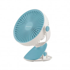 Ventilator cu clema Beper, 9 W, 15 x 15 x 20 cm, 2000 mAh, 3 viteze, Albastru/Alb