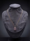 Cumpara ieftin Colier din Argint 925 Placat cu Aur Galben cu Pandantiv Dreptunghiular Cristal Roze, 40+5 cm