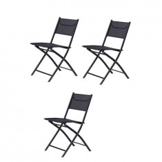 Set 3 scaune pliabile pentru terasa, gradina sau balcon, dimensiune 82x46x56, negru foto