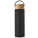 Sticla termos metalica Pufo Traveler cu capac etans din bambus, izoterm, 500 ml, negru