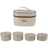 Recipiente pentru pranz, cu inchidere ermetica, cu geanta de transport, fabricate din otel, crem