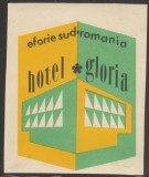 Romania anii 70-80 - Vigneta de bagaje Hotel GLORIA (tip 2) din Eforie Sud, ONT Carpati, eticheta hoteliera, promovare turistica Litoral
