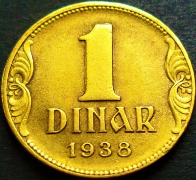 Moneda istorica 1 DINAR - YUGOSLAVIA, anul 1938 *cod 539 B foto