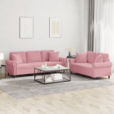 VidaXL Set canapea cu perne, 2 piese, roz, catifea