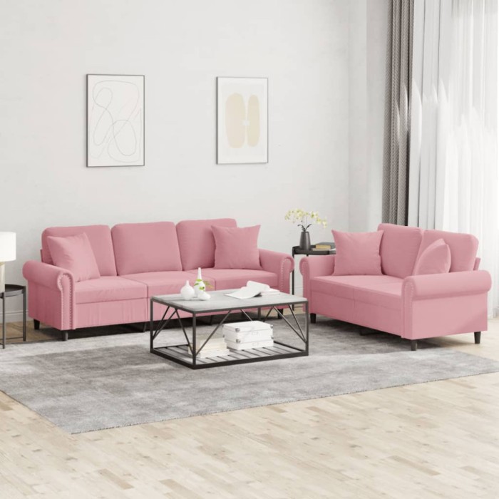 vidaXL Set canapea cu perne, 2 piese, roz, catifea 3202273
