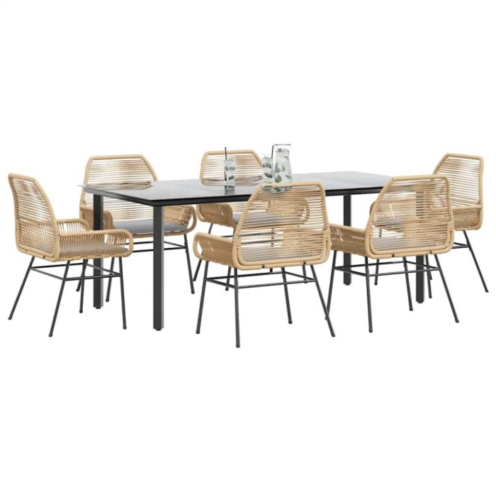 Gossi set de sufragerie de gradina de 7 piese sticla poliratan maro