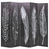 Paravan cameră pliabil, negru&amp;amp;alb, 200 x 170 cm, imprimeu pene, vidaXL