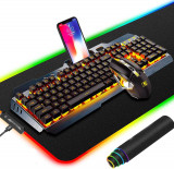 Set tastatură și mouse pad RGB pentru jocuri 2.4G re&icirc;ncărcabil fără fir