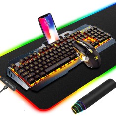 Set tastatură și mouse pad RGB pentru jocuri 2.4G re&icirc;ncărcabil fără fir