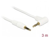 Cablu Stereo Jack 3.5 mm 4 pini unghi 3m T-T Alb, Delock 84741*