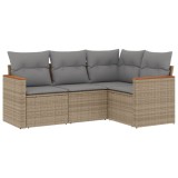 Set canapele de gradina, 4 piese, cu perne, mix bej, poliratan