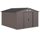 Outsunny Magazie de Grădină 8.3m&sup2; din Oțel Zincat, Uși Duble Glisante, 277x322x192 cm, Maro | Aosom Romania