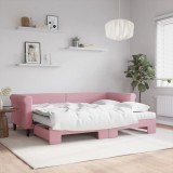 Cumpara ieftin Pat de zi cu extensie și saltea, roz, 80x200 cm, catifea