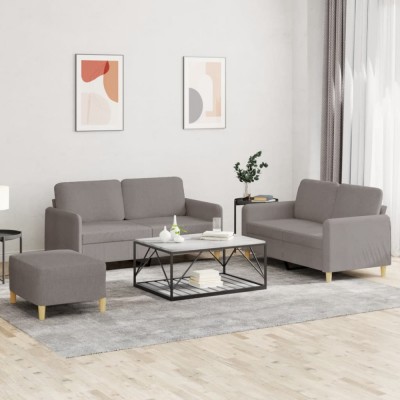 vidaXL Set de canapea cu perne, 3 piese, gri taupe, material textil foto
