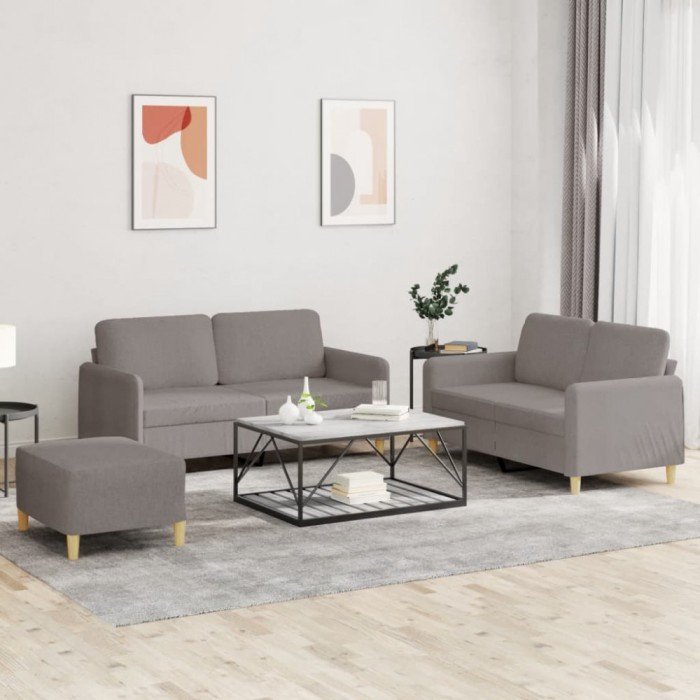 vidaXL Set de canapea cu perne, 3 piese, gri taupe, material textil