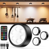 Set de 4 bucăți Iluminare sub dulap re&icirc;ncărcabilă USB cu telecomandă, lumină cu senzor tactil 2400mAh &ndash; Negru
