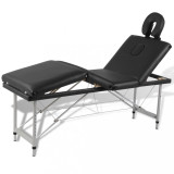 Masă de masaj pliabilă 4 părți cadru din aluminiu Negru, vidaXL