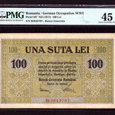 ROMANIA 100 Lei BGR 1917 gradata PMG XF 45 . Banca Generala Romana . Raritate