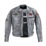 Geaca moto din piele pentru barbati W-TEC Sheawen, gri cerat