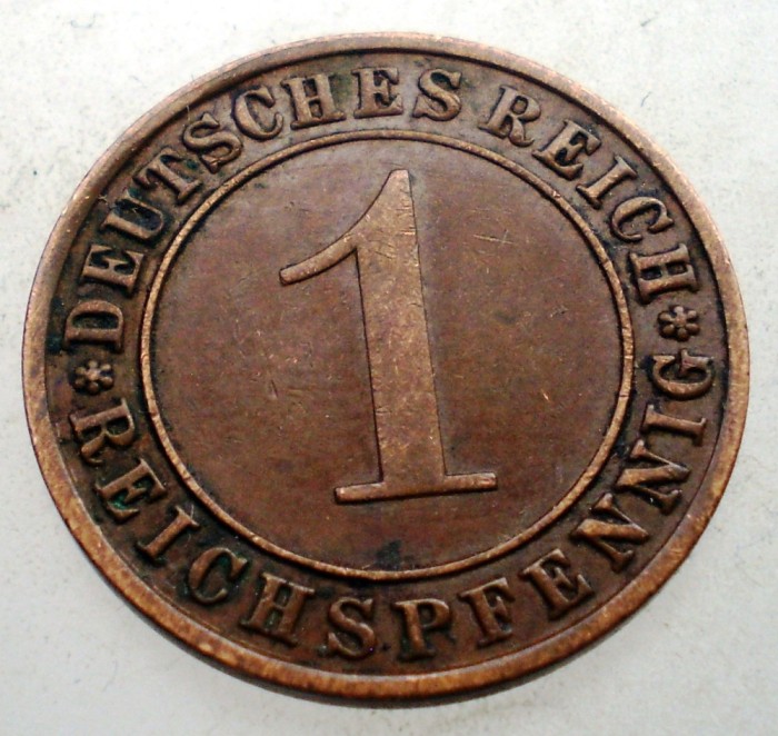 B.176 GERMANIA WEIMAR 1 REICHSPFENNIG 1933 F