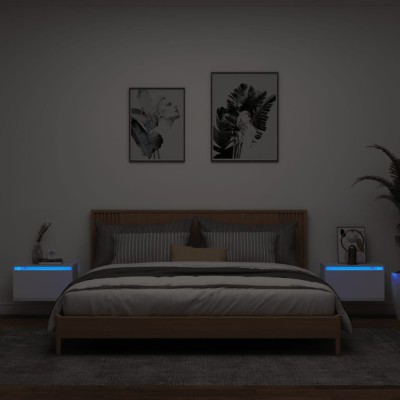 Gossi noptiere montate pe perete cu lumini led, 2 buc., alb foto