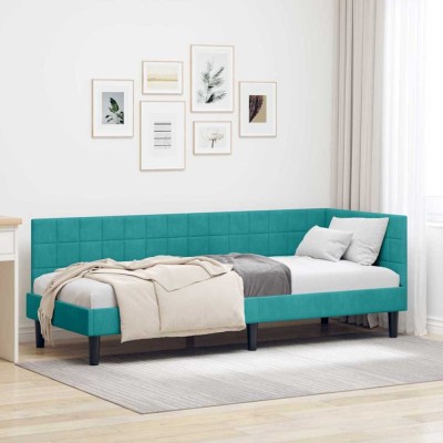 vidaXL Cadru de pat colțar cu headboard Turcoaz 80 x 200 cm Catifea 42016416 foto