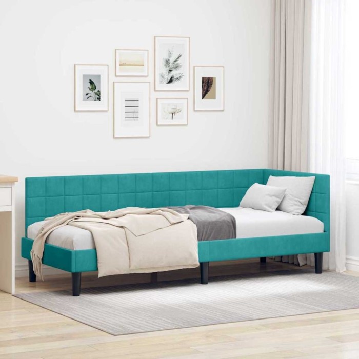 vidaXL Cadru de pat colțar cu headboard Turcoaz 80 x 200 cm Catifea 42016416