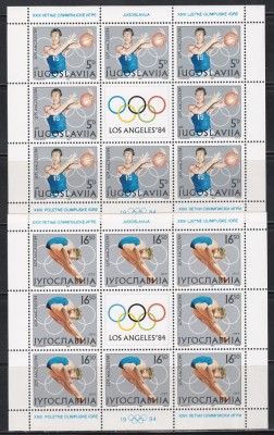 Iugoslavia 1984 - Jocurile Olimpice - Los Angeles, 4 MC 8+1, 4 Poze, MNH foto