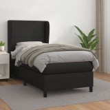 VidaXL Pat box spring cu saltea, negru, 90x190 cm, piele ecologică