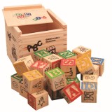 Set de 27 Cuburi Educationale din Lemn, Alfabet si Numere, Multicolor, 11x11x10cm, Oem