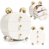 Dulap organizator pentru cosmetice, 3 sertare depozitare, model alb ursulet cu urechi aurii, JollyMag, CB77, 29.2x23.2x17 cm
