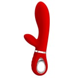Vibrator rabbit PRETTY LOVE Thomas, pentru punctul G, 7 funcții de vibrație, din silicon moale, culoare roșu cu argintiu
