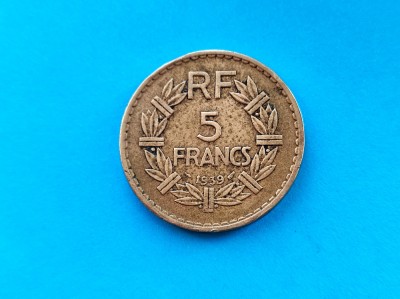 5 Francs 1939 Franta-Circulat -mai Rar foto