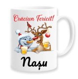 Cana alba personalizata Craciun Fericit Nasu, INOVATIX&reg;. 330ml, Oem
