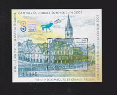 ROMANIA 2007 Emisiune Comuna Romania-Luxemburg Colita Dantelata LP.1781 MNH** foto