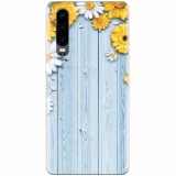 Husa silicon pentru Huawei P30, Sunflower On Blue Wood