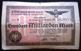 75. GERMANIA DEUTSCHE REICHSBAHN KOLN 100 MILIARDE MARCI HUNDERT MILLIARDEN MARK 18.10.1923 SR. 997