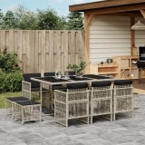 Cumpara ieftin Set mobilier gradina Gossi, 11 piese, poliratan gri deschis, perne incluse, masa sticla, depozitare compacta