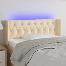 vidaXL Tăblie de pat cu LED, crem, 103x16x78/88 cm, textil