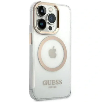 Husa Cover Guess Gold Outline MagSafe pentru iPhone 14 Plus Transparent foto